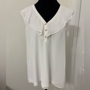 Calvin Klein Size Small sheer ruffle white sleeveless Top